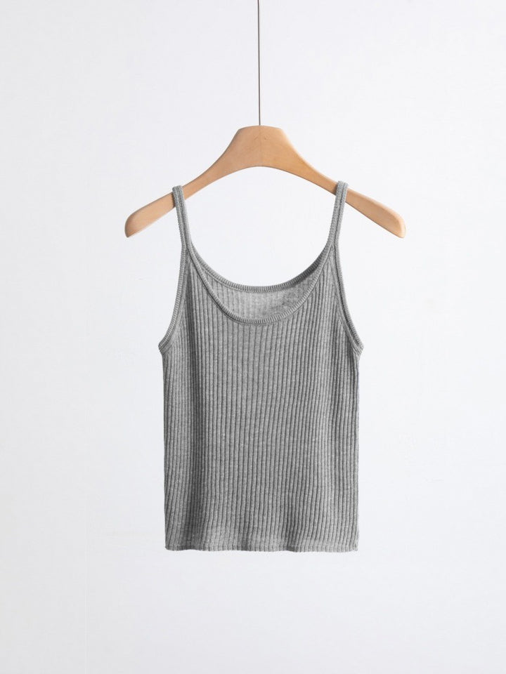 リネンブレンドUネックリブタンクトップ（パステル）
