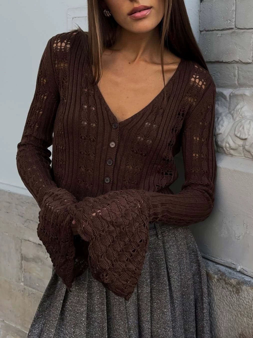 フレアスリーブレースクロップドカーディガン