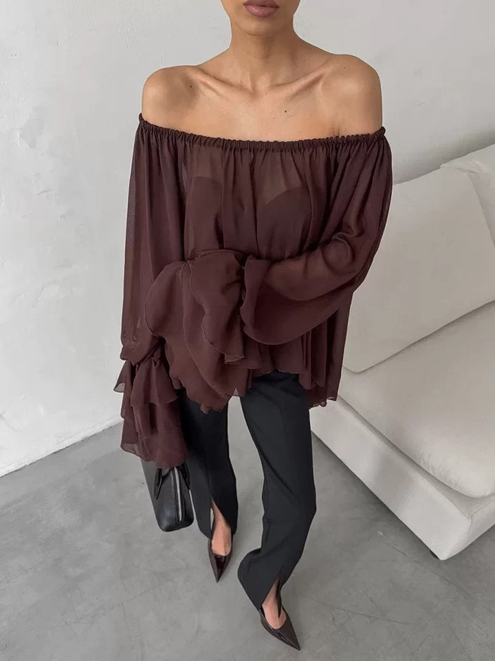 ティアードフリルオフショルダーシアーブラウス