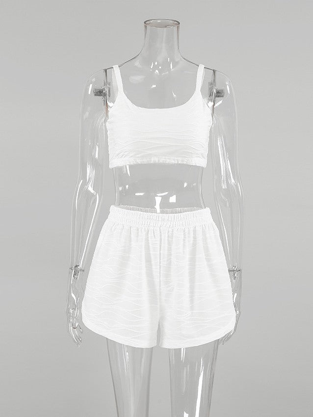 ウェーブテクスチャーブラトップショーツセットアップ