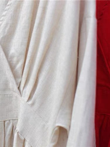 ナチュラルリネンフレア切り替えロングワンピース