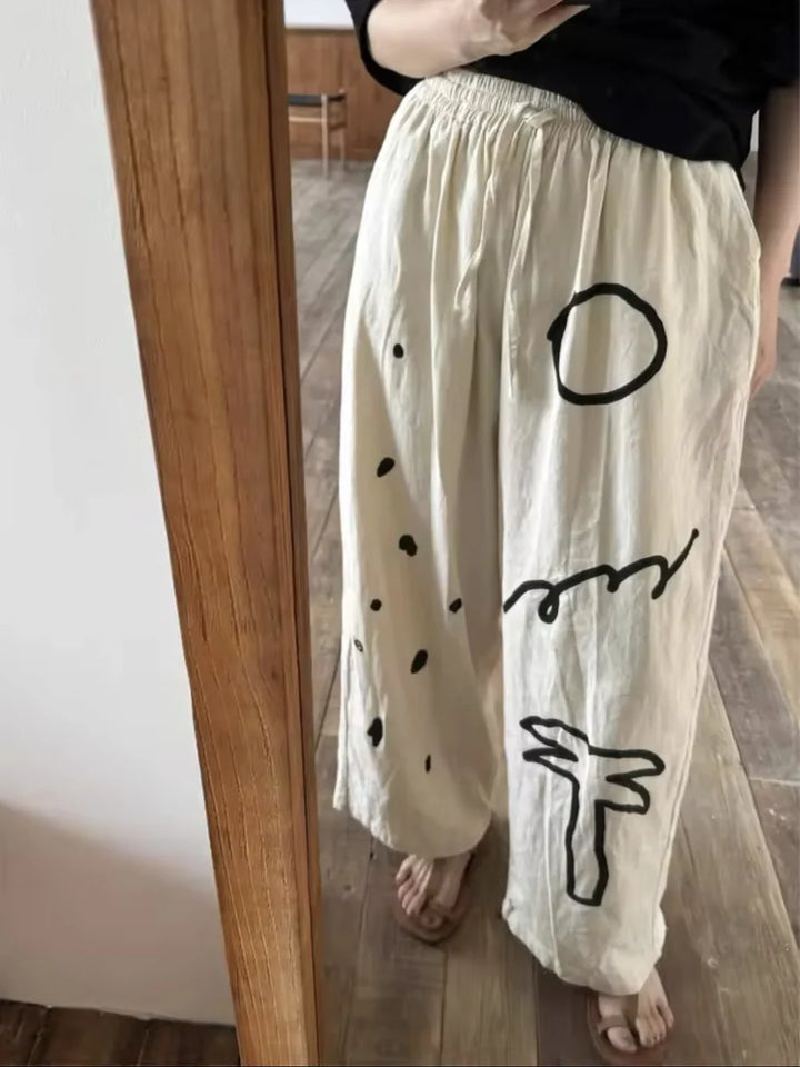 【アウトレット】(即納) ニュアンスアートプリントワイドパンツ