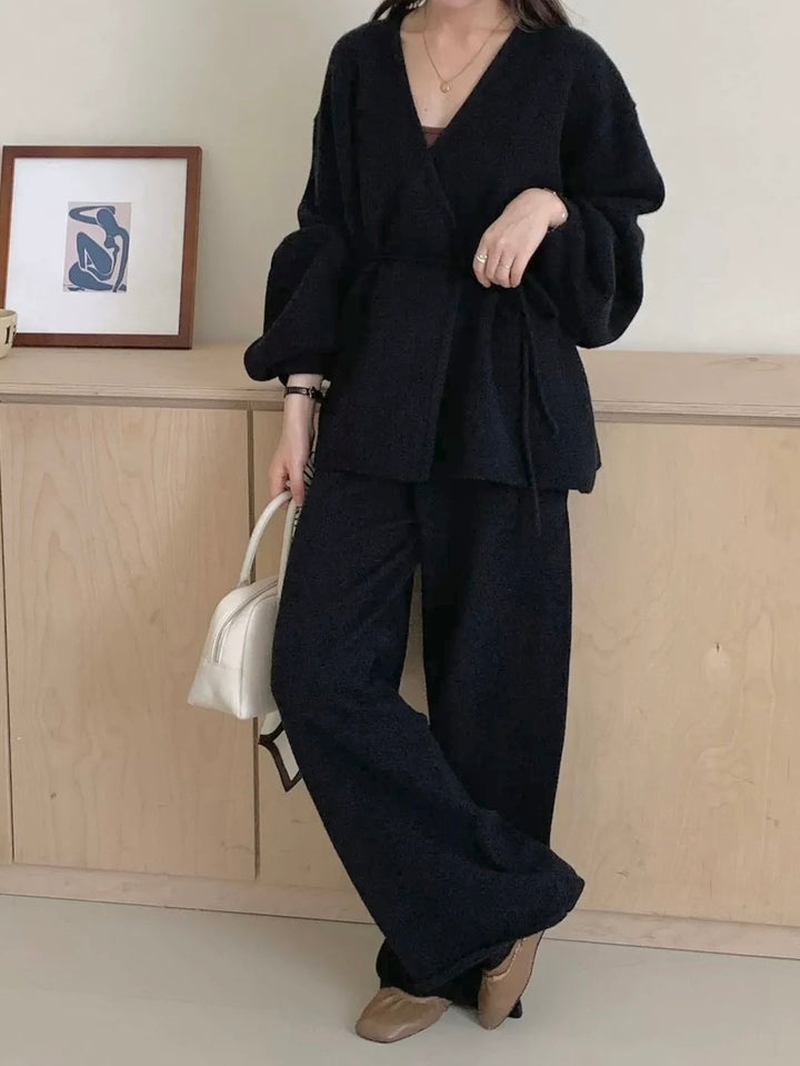 ニットラップカーディガンパンツセット