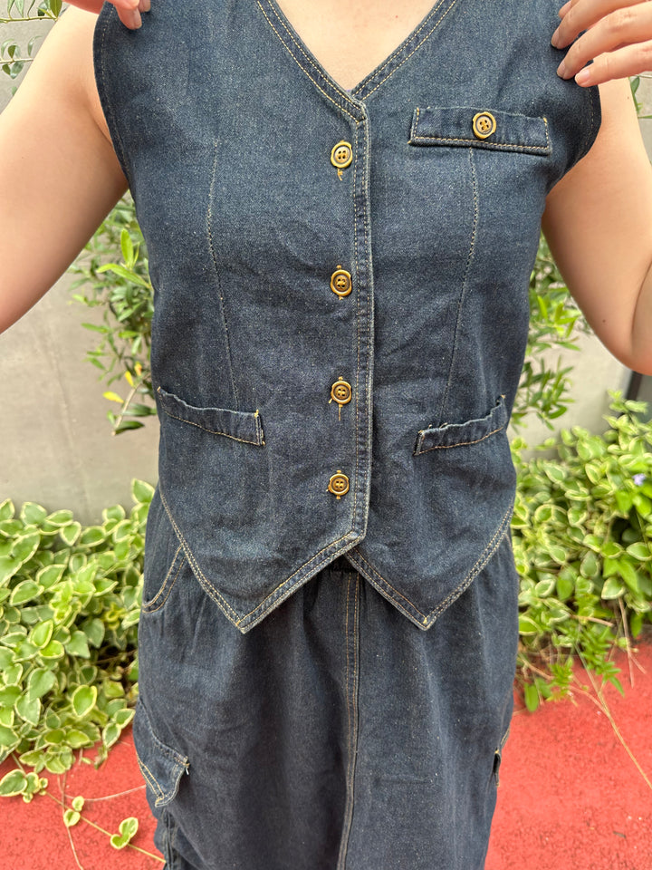 ノンウォッシュデニムベストスカートセット