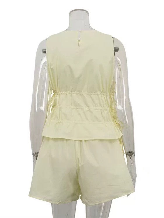 ハーフギャザータンクトップショートパンツセット