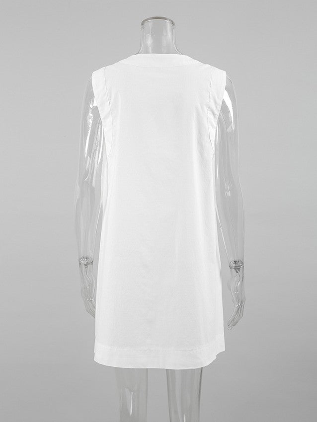 コットンVネックスリーブレスミニワンピース