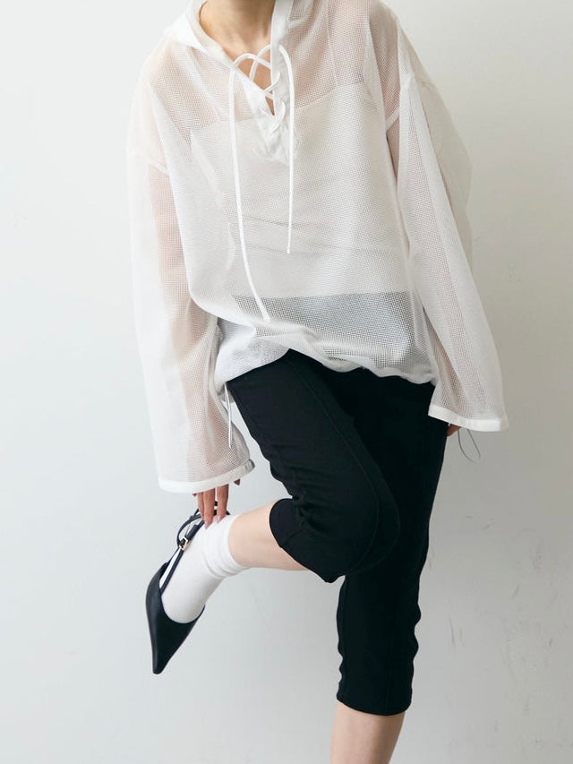 【 Select 】メッシュカットソーフーディープルオーバー