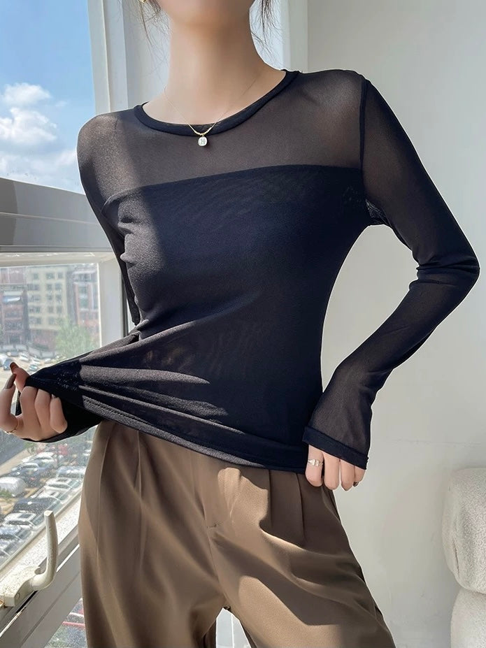 カップ付きシアーメッシュ切り替えトップス