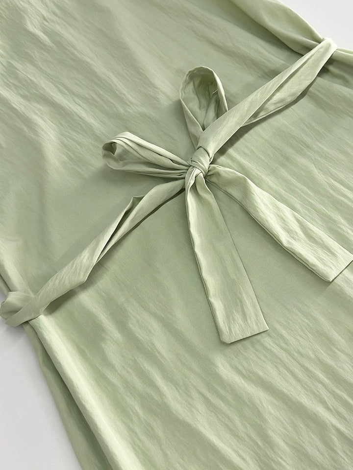 ショルダーウエストリボンスリットワンピース