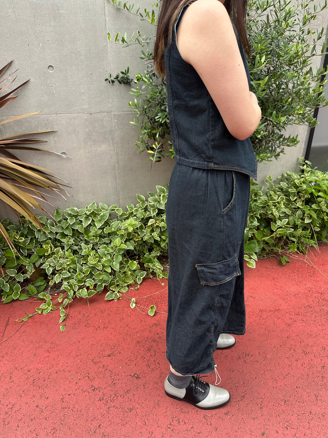 ノンウォッシュデニムベストスカートセット