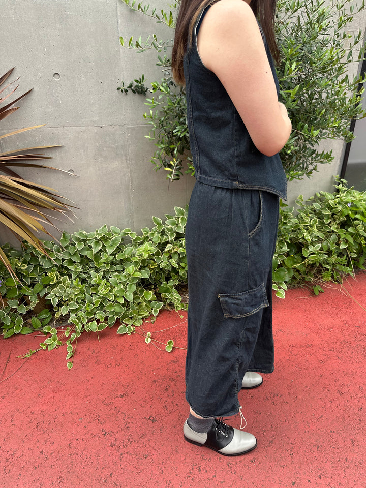 ノンウォッシュデニムベストスカートセット