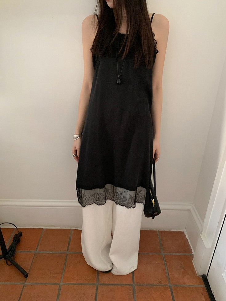 サテンレースワンピース