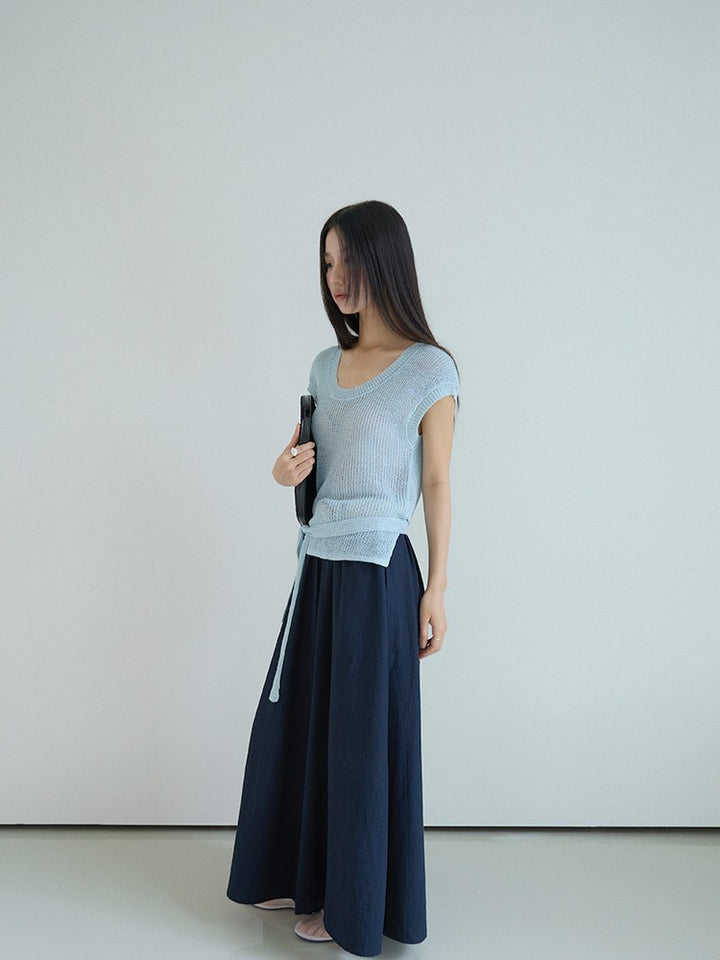 シアーサマーニットリボン付きトップス