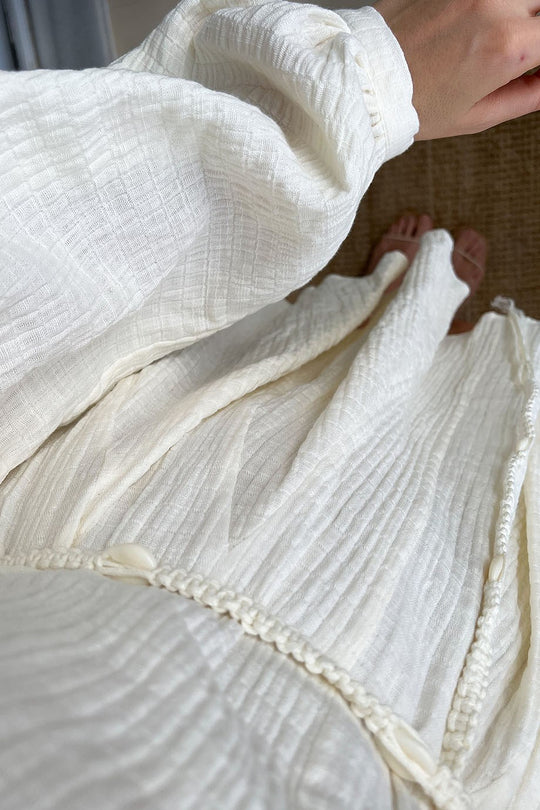 コットンモスリンロープベルト付きミニワンピース