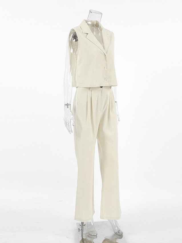 コットンリネンテーラードベストパンツセット