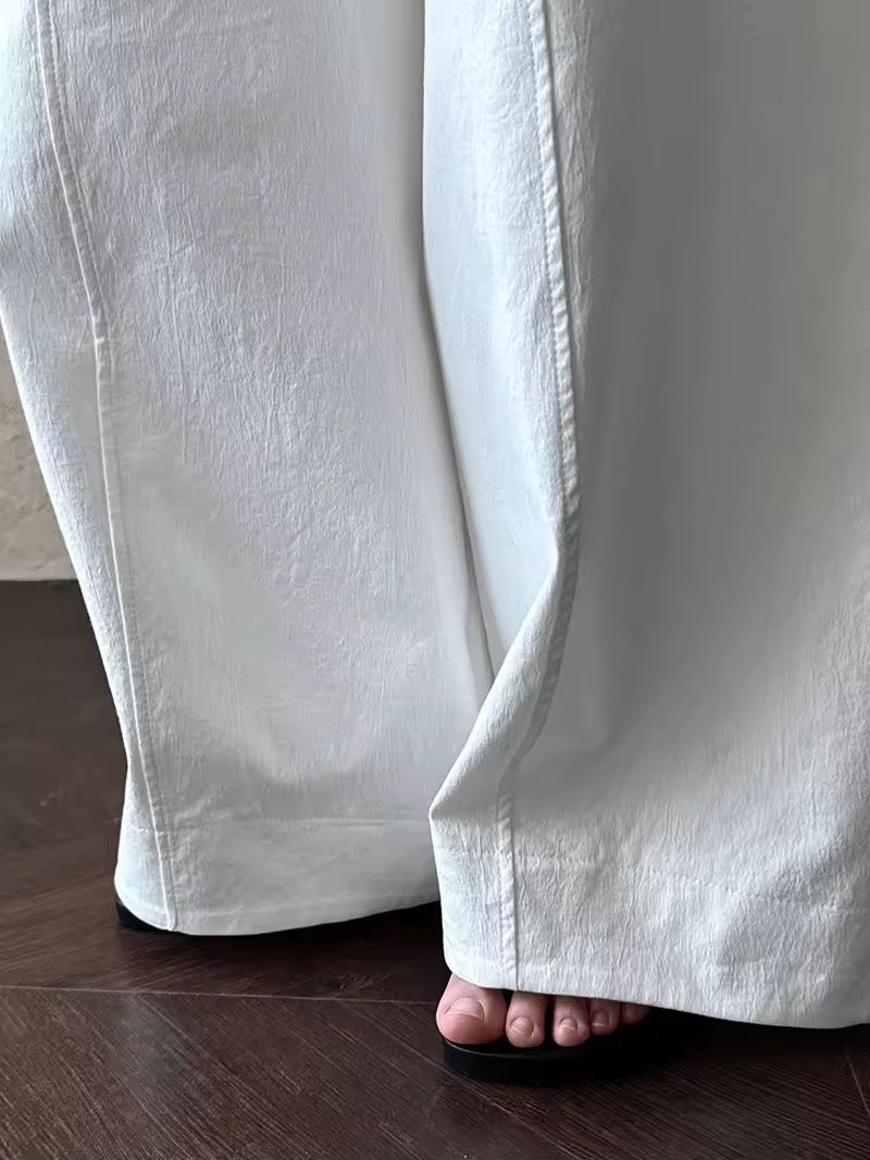 コットンブレンドバレルレッグパンツ