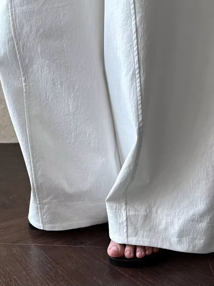 コットンブレンドバレルレッグパンツ