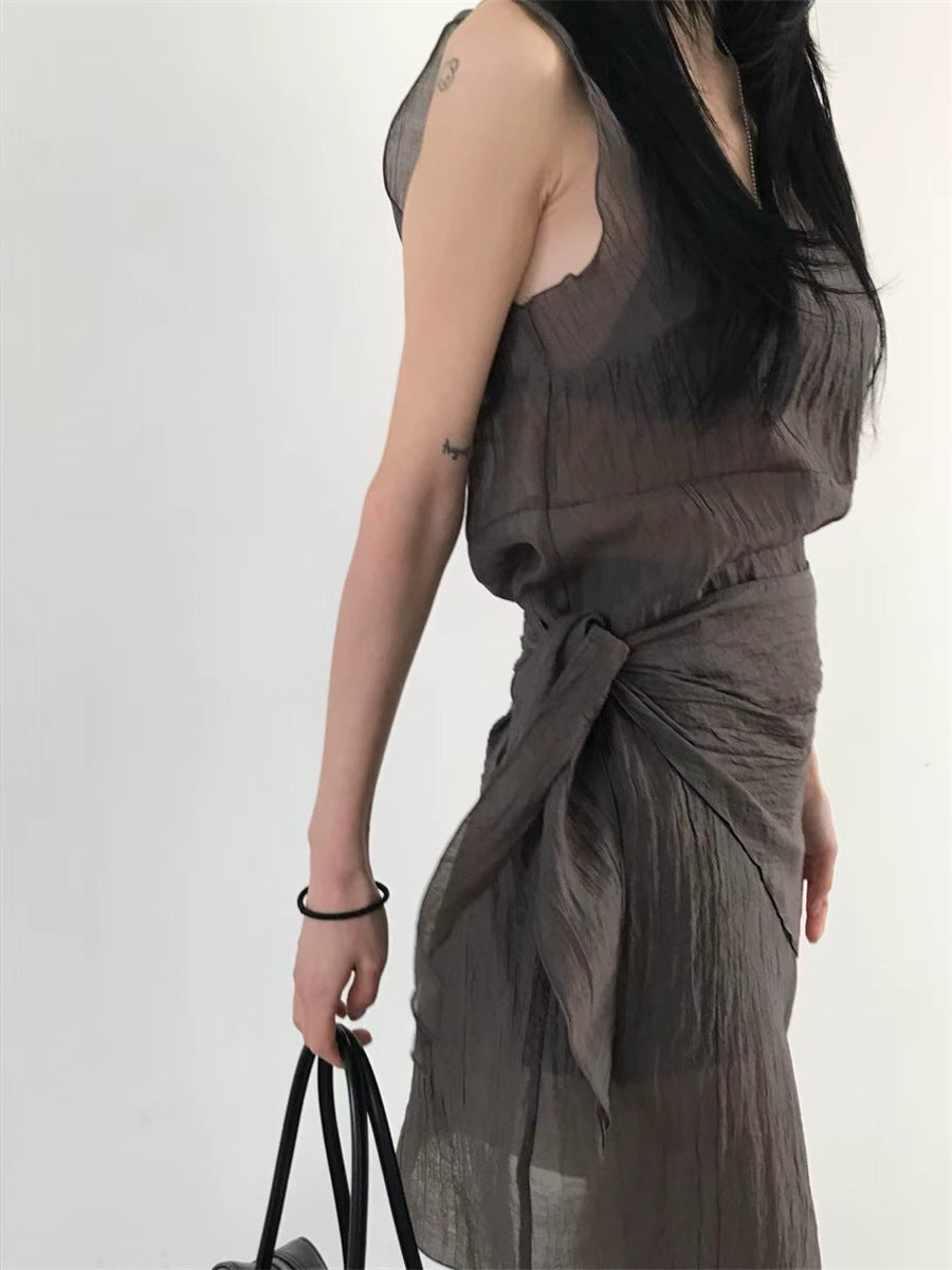 スカーフ付きテクスチャーワンピース