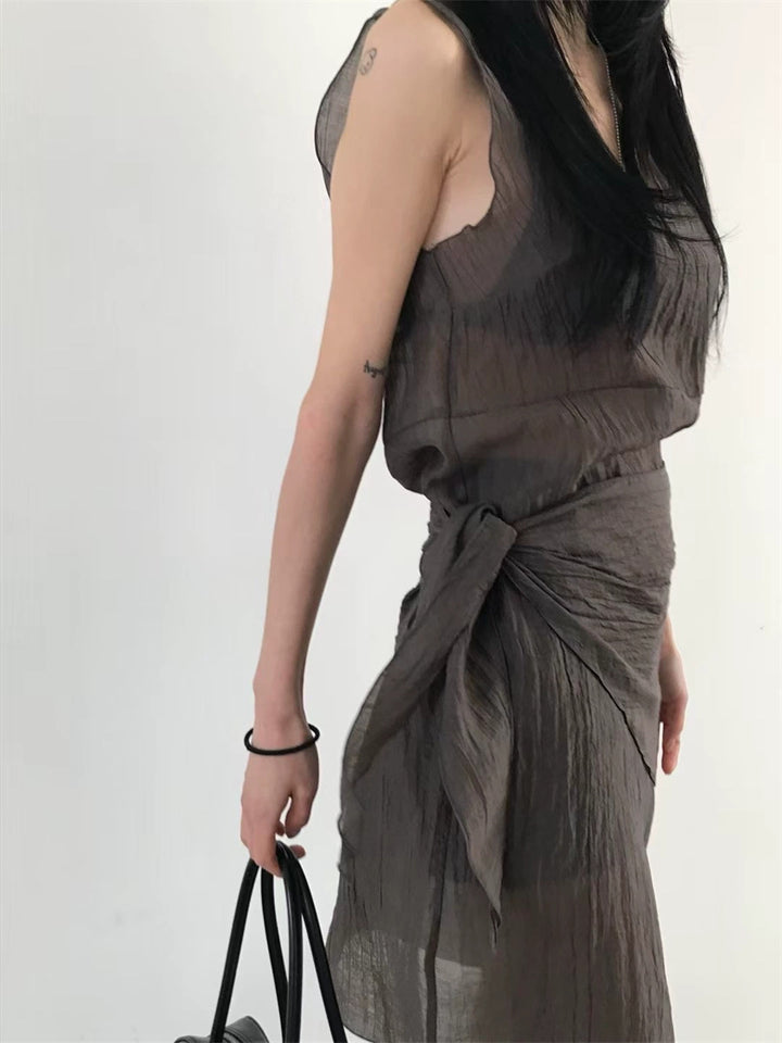 スカーフ付きテクスチャーワンピース