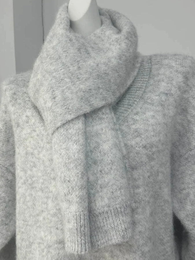 マフラー付きVネックセーター
