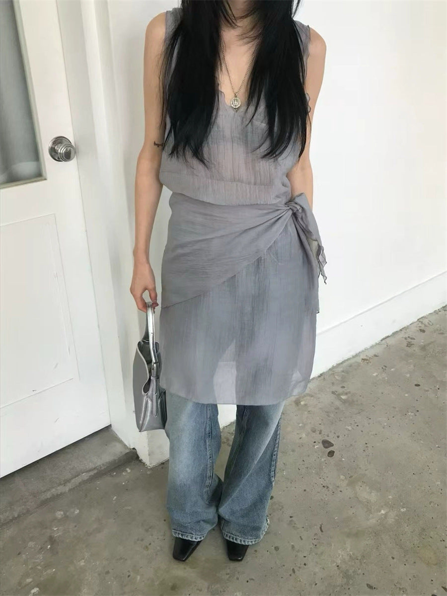 スカーフ付きテクスチャーワンピース