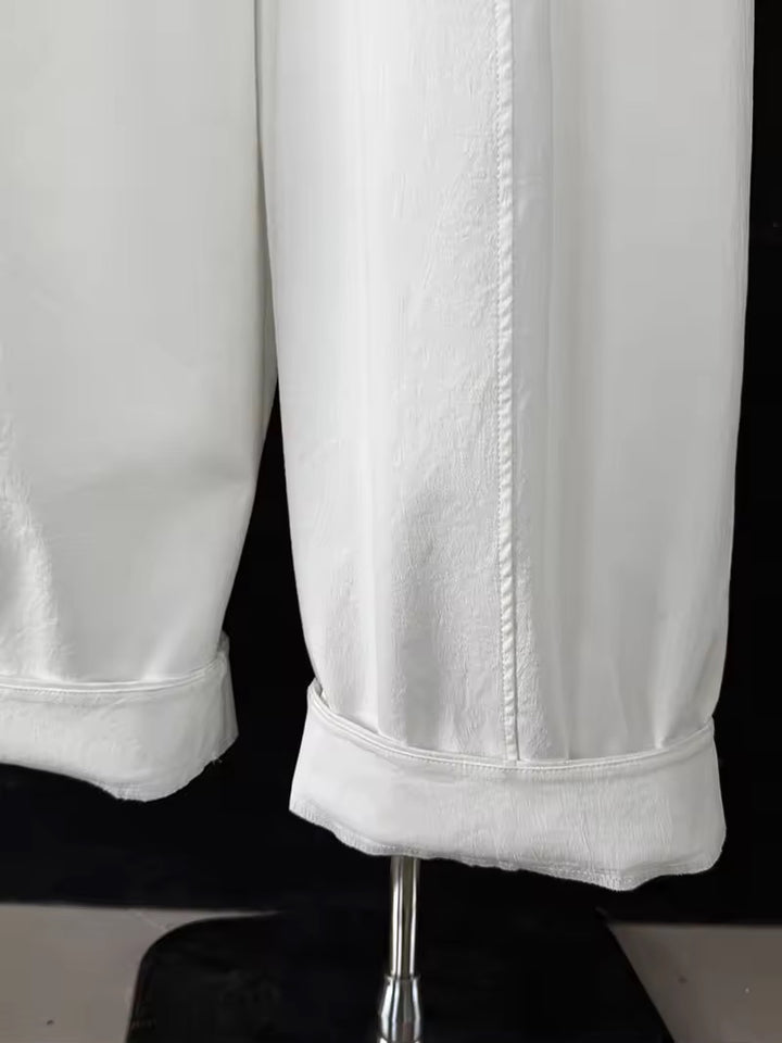 コットンブレンドバレルレッグパンツ