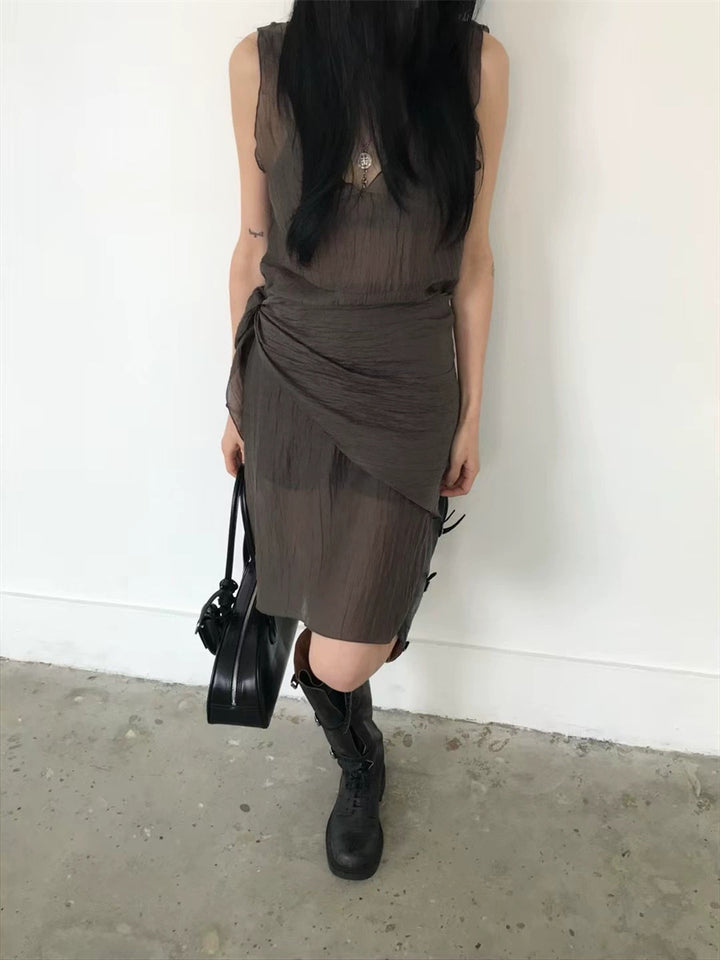 スカーフ付きテクスチャーワンピース