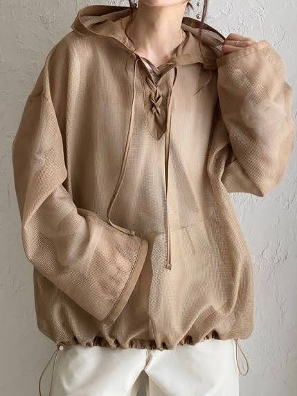 【 Select 】メッシュカットソーフーディープルオーバー