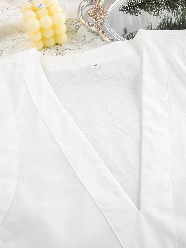 コットンVネックスリーブレスミニワンピース