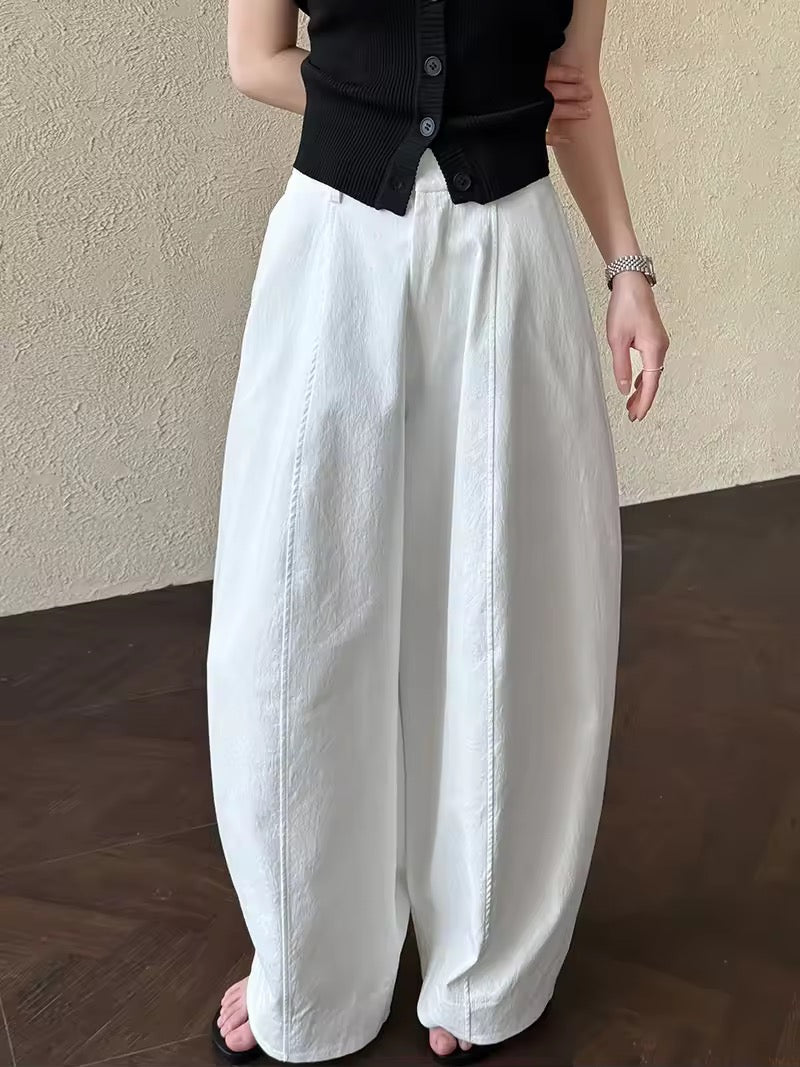 コットンブレンドバレルレッグパンツ