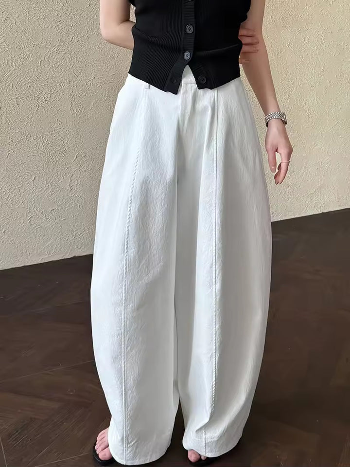 コットンブレンドバレルレッグパンツ