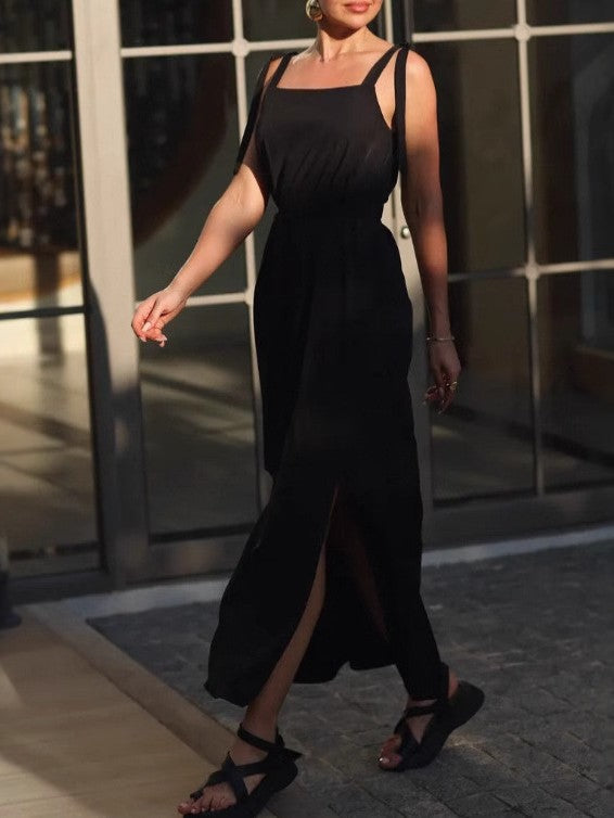 ショルダーウエストリボンスリットワンピース