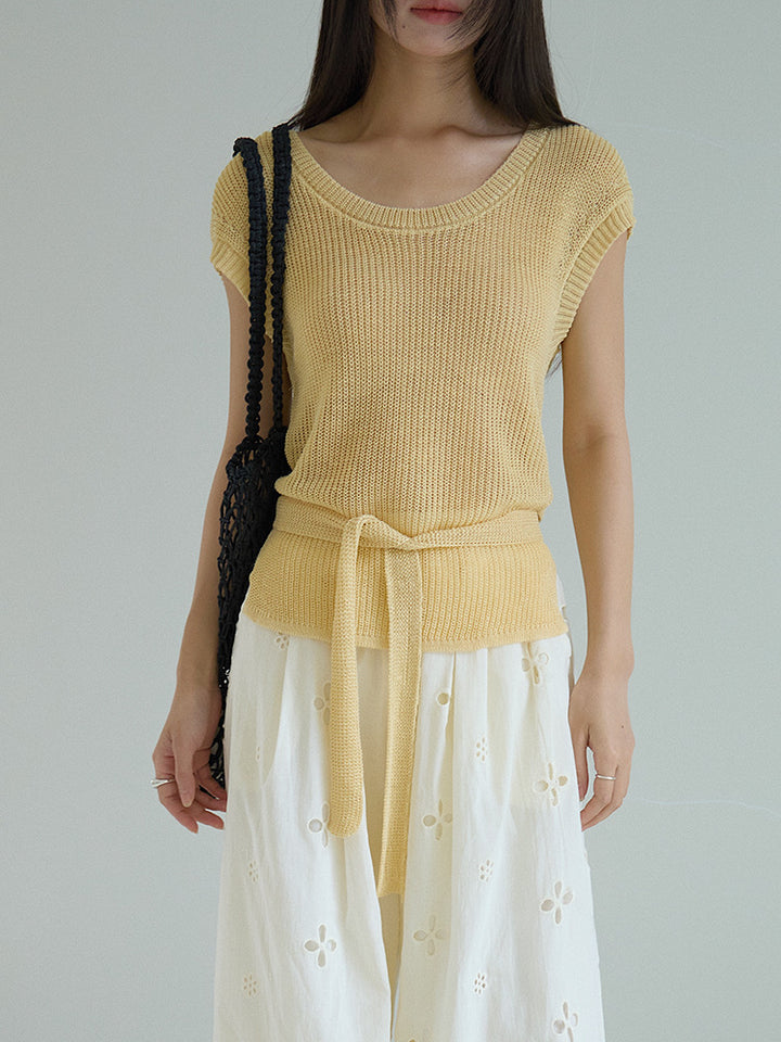 シアーサマーニットリボン付きトップス