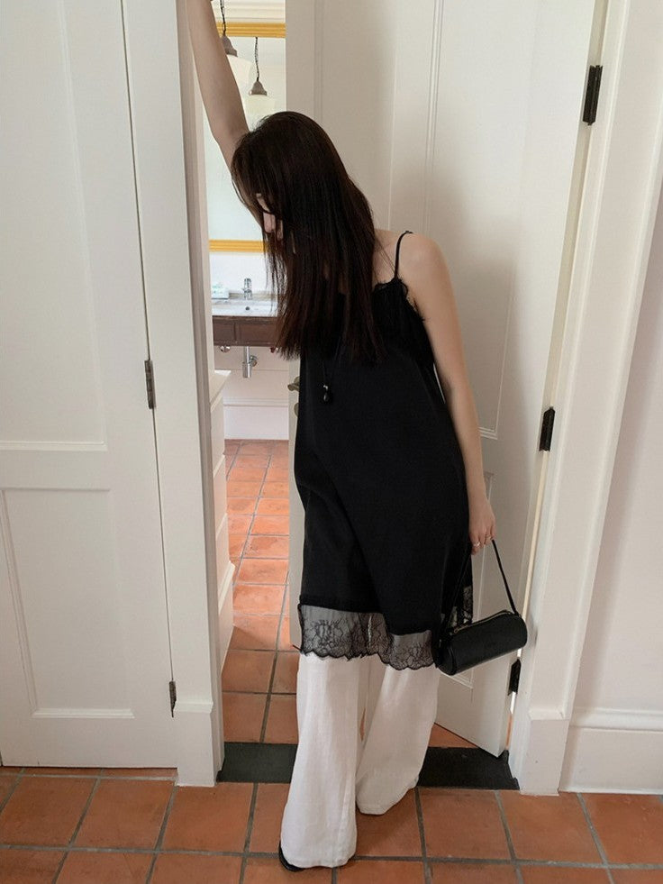 サテンレースワンピース