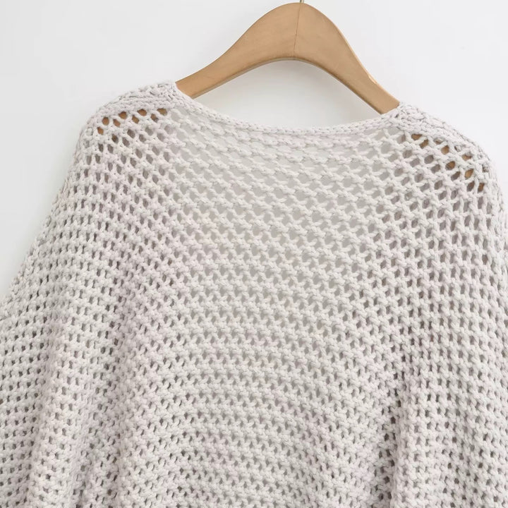 メッシュニットソリッドカラーラップカーディガン