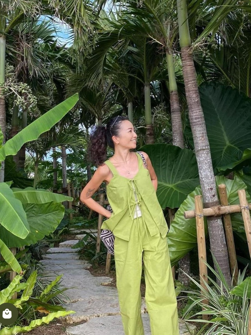 グリーンフロントリボントップパンツセットアップ