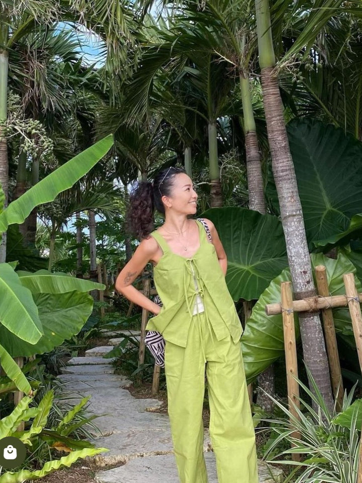 グリーンフロントリボントップパンツセットアップ