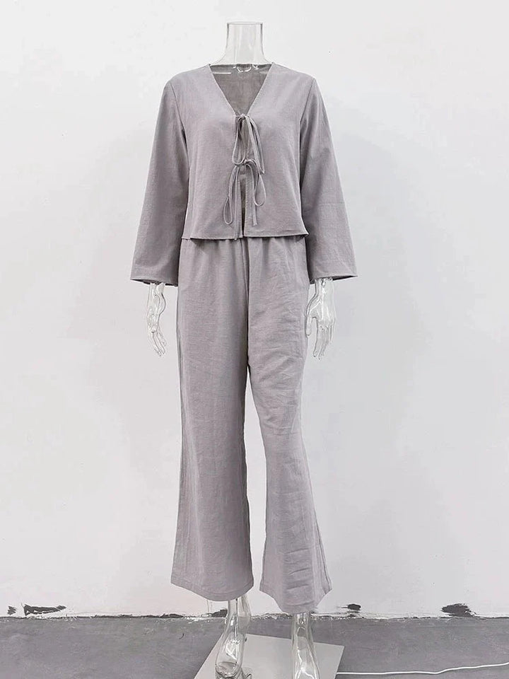 【アウトレット】(即納) コットンレースアップルーズパンツセット