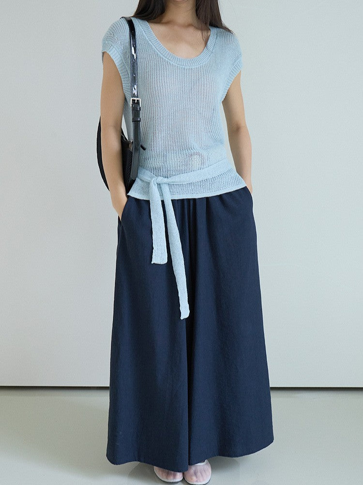 シアーサマーニットリボン付きトップス