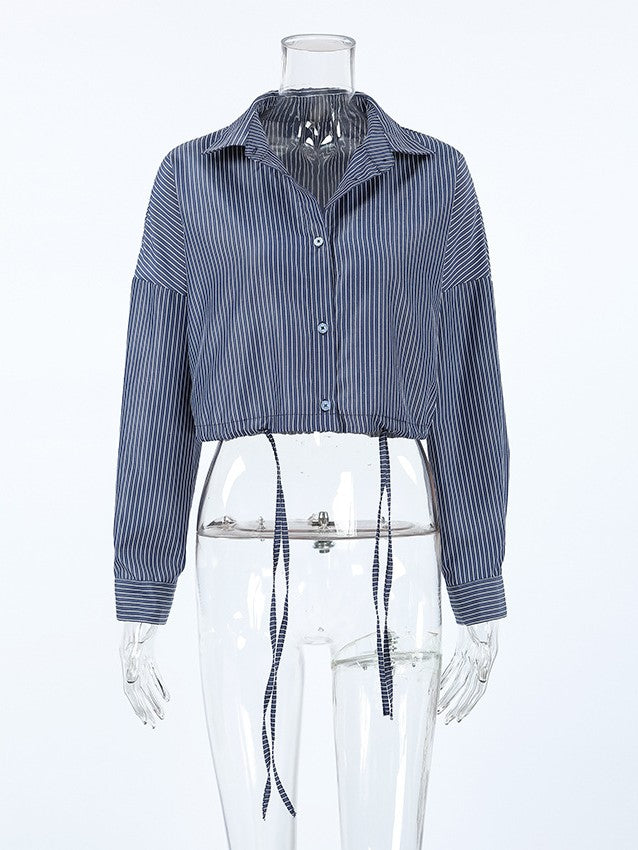 ストライプクロップドシャツ