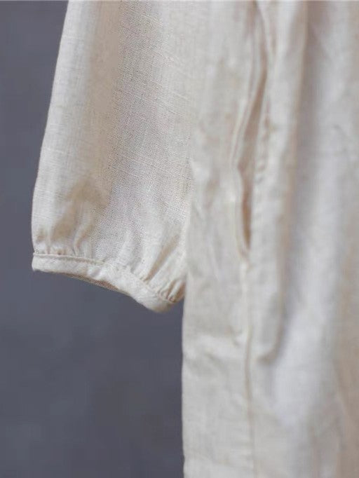 ナチュラルリネンフレア切り替えロングワンピース