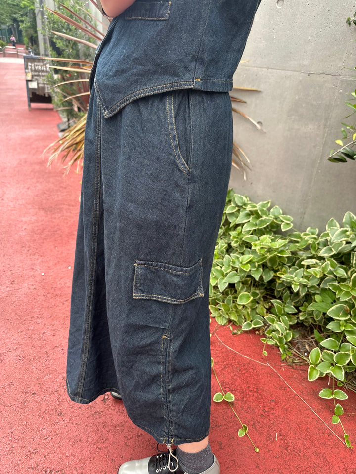 ノンウォッシュデニムベストスカートセット