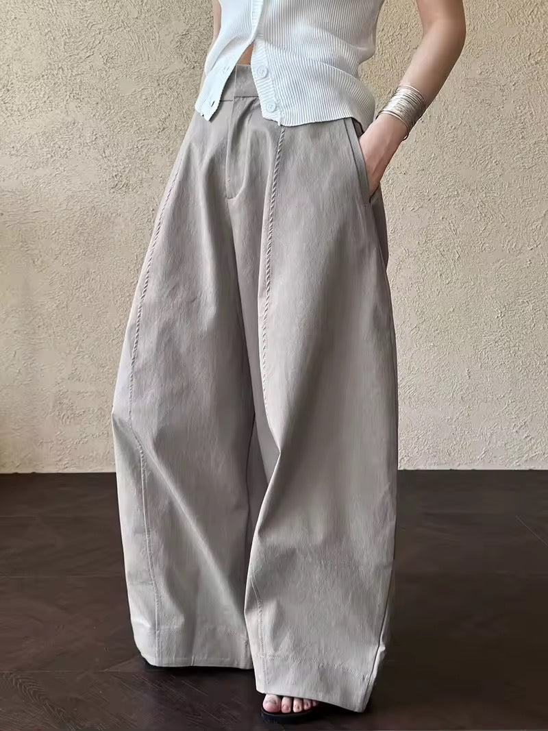 コットンブレンドバレルレッグパンツ