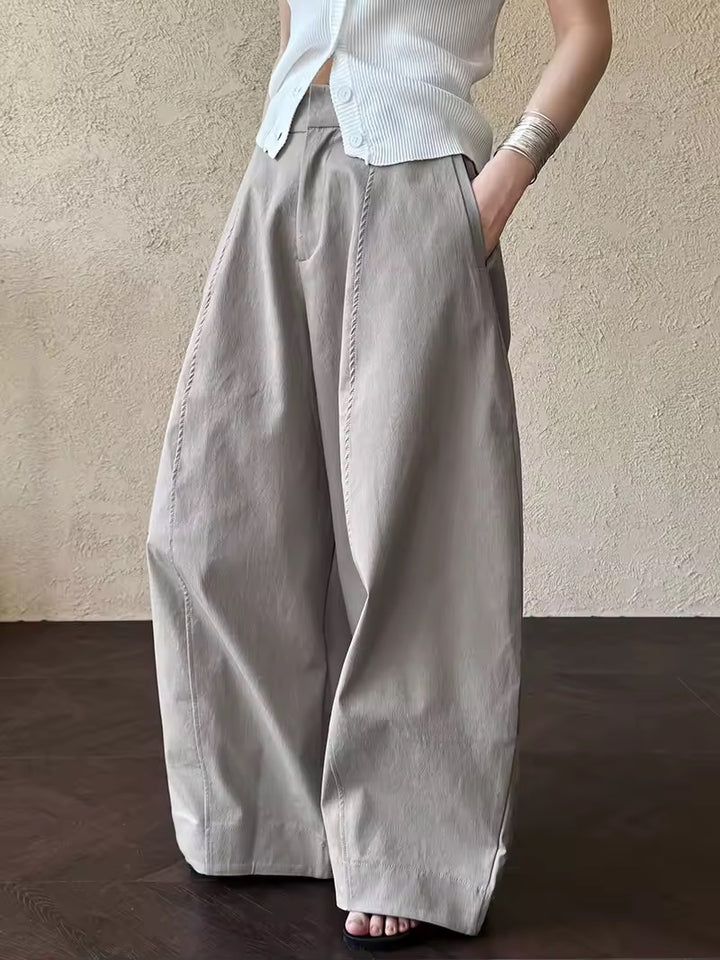 コットンブレンドバレルレッグパンツ