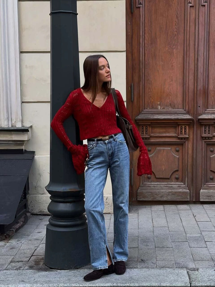 フレアスリーブレースクロップドカーディガン