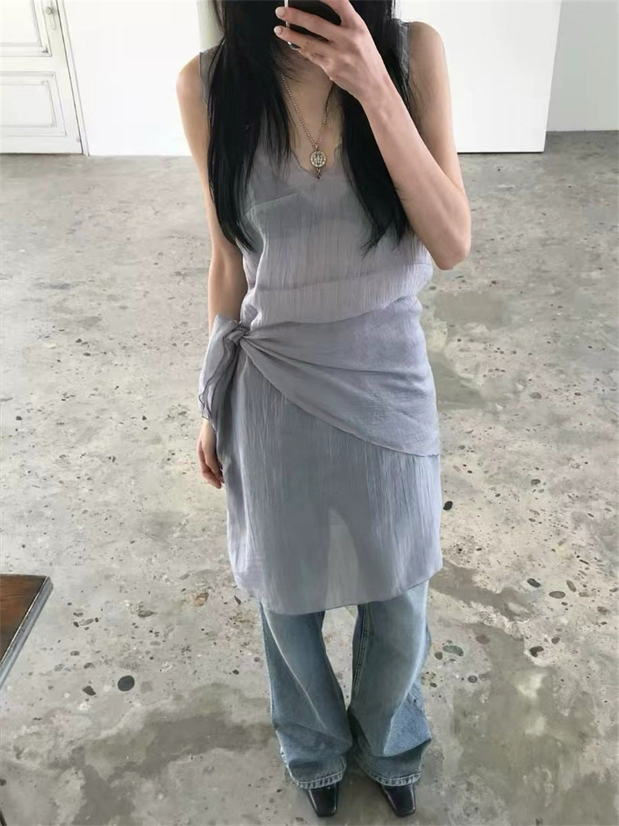 スカーフ付きテクスチャーワンピース