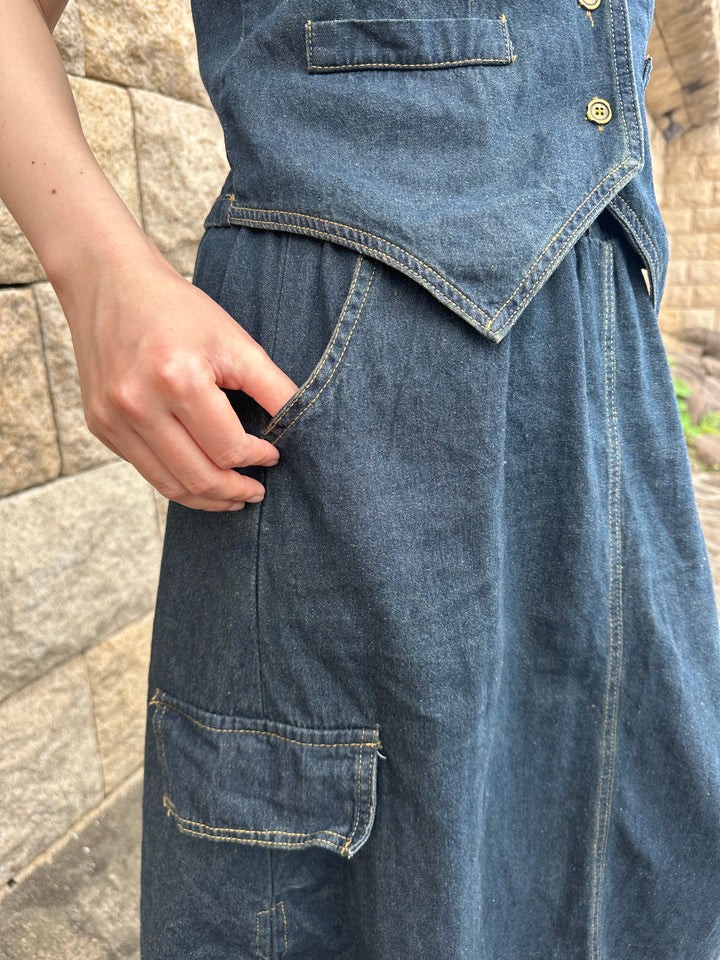 ノンウォッシュデニムベストスカートセット