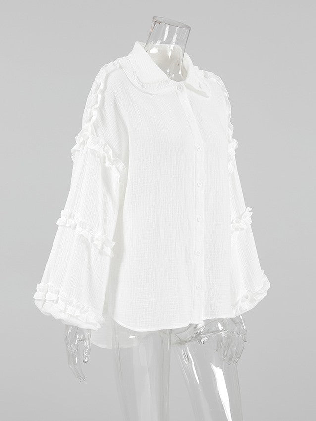 フリルスリーブモスリンコットンシャツ