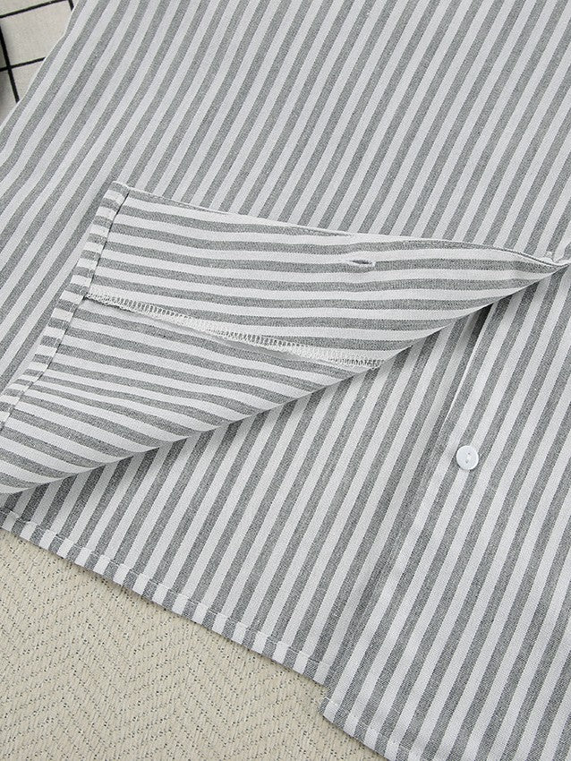 ストライプ長袖シャツダブルウエストパンツセット