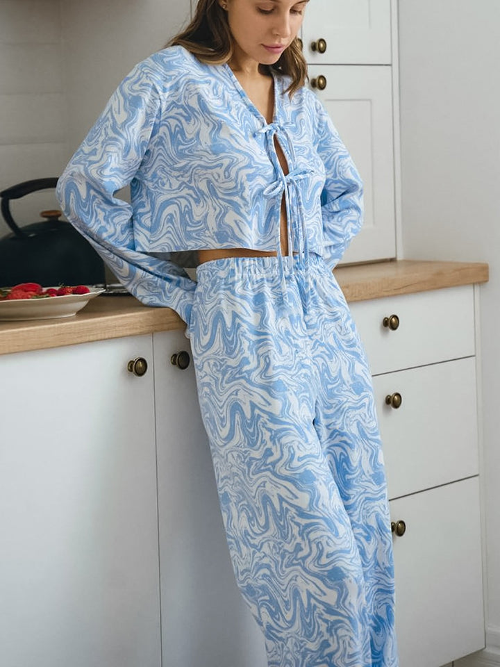 マーブルリブレースアップパンツセットアップ